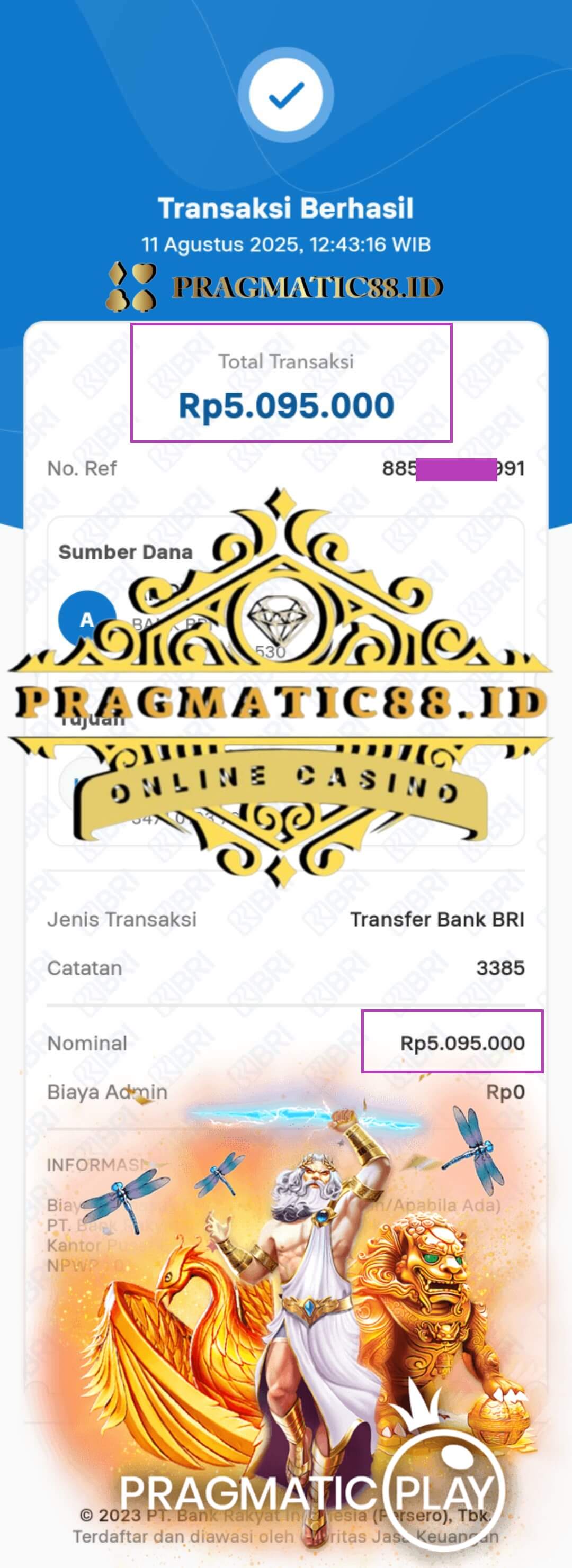 Bukti transfer kemenangan gue di Live22