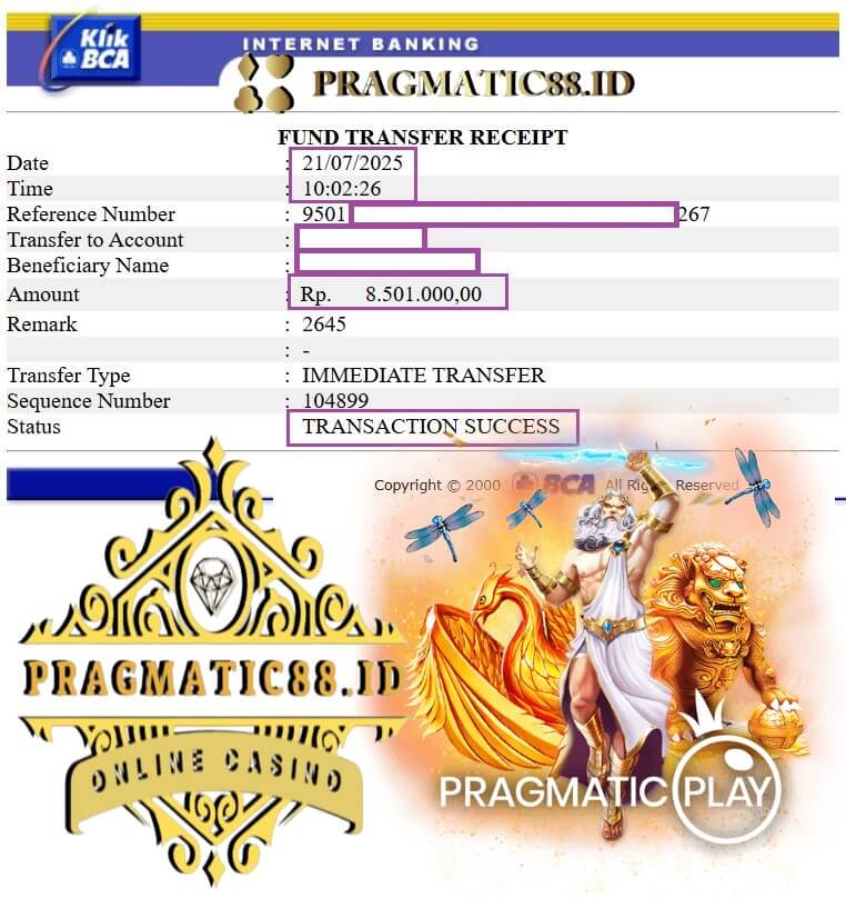 Bukti transfer kemenangan gue