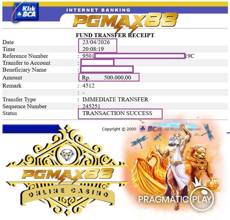 Bukti transfer kemenangan gue