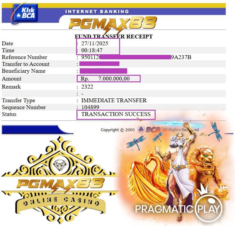 Bukti transfer kemenangan gue yang bikin senyum lebar