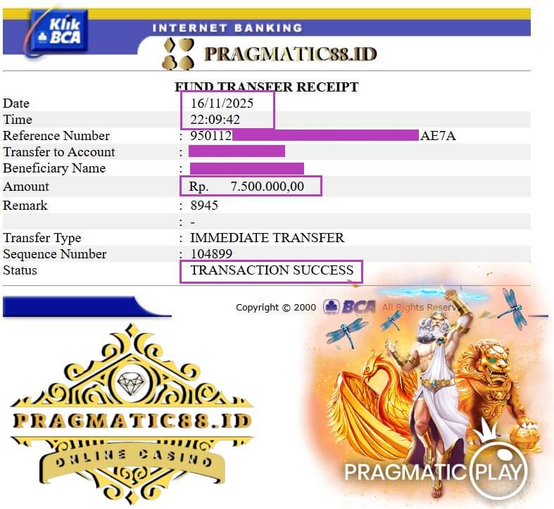 Bukti transfer jackpot dari sesi grind tengah malam