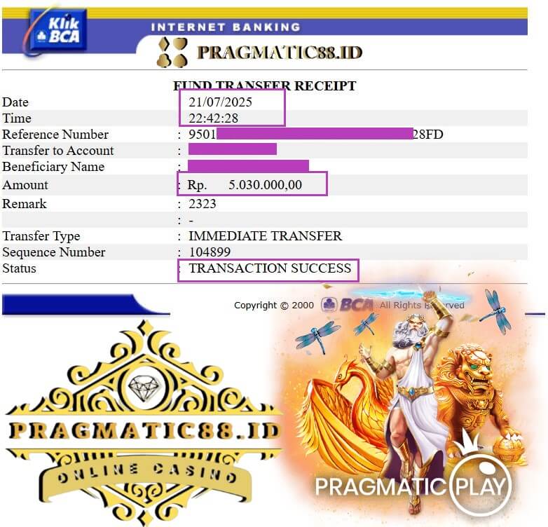 Bukti transfer bank kemenangan kita