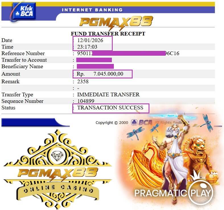 Slip transfer bank bukti kemenangan gue dari arena gelap