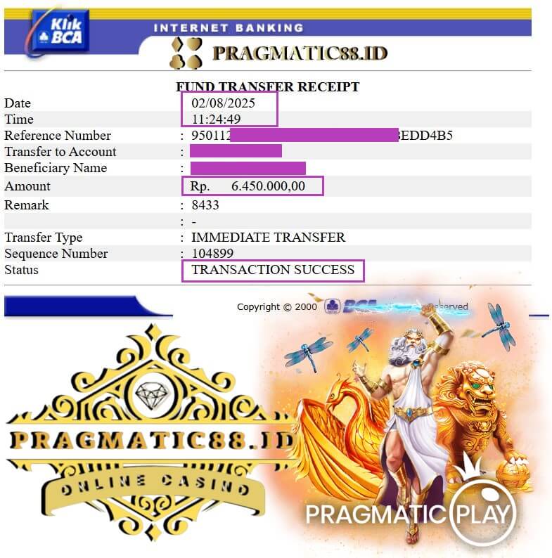 Bukti transfer kemenangan John Clark di NTC33