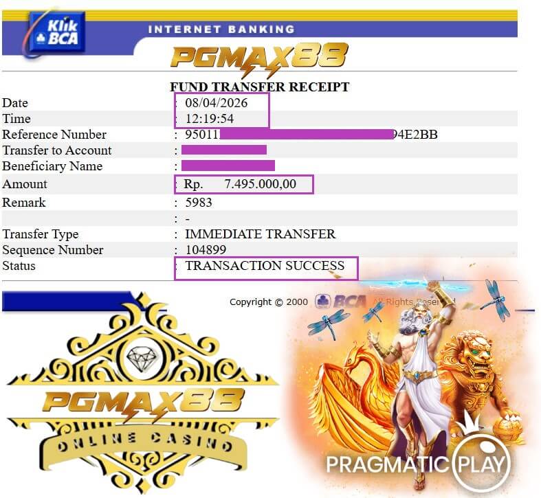 Slip transfer bukti kemenangan jackpot malam ini