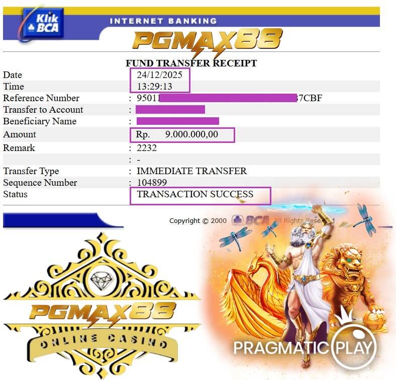 Slip transfer bank bukti kemenangan gue di ACE333