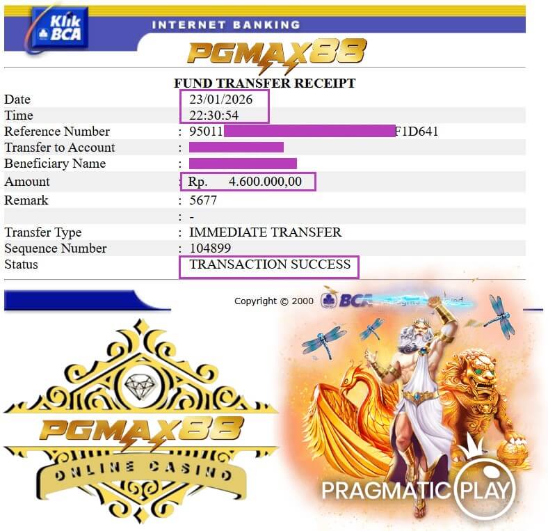 Bukti transfer bank dari kemenangan poker