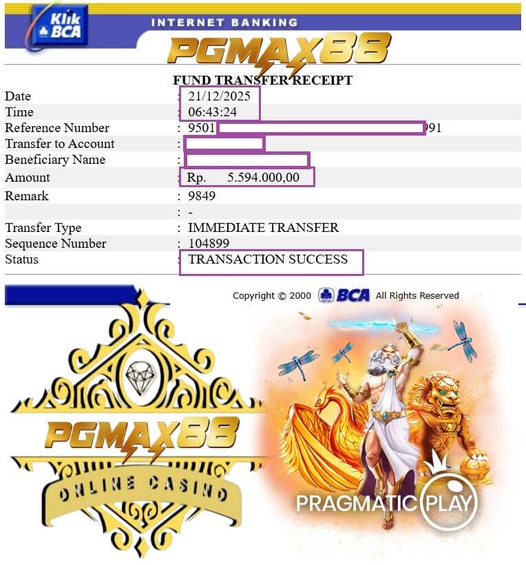 Slip transfer bank bukti pembayaran kemenangan gue