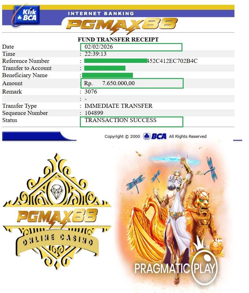 Bukti transfer bank dari kemenangan skill-based gaming