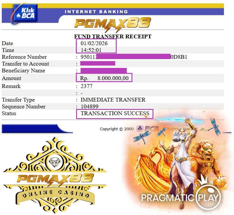 Bukti transfer kemenangan gue dari sesi gaming malam ini