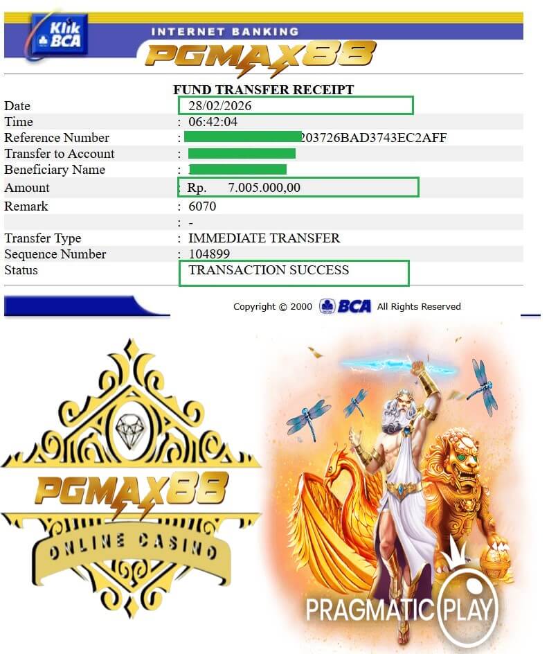 Bukti transfer bank dari kemenangan Live22