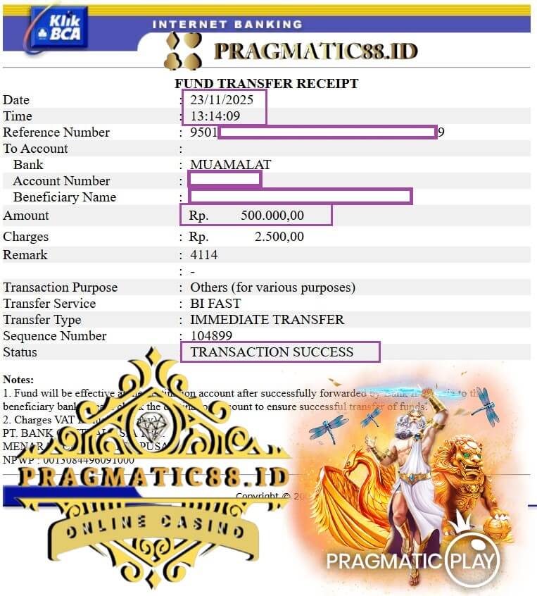 Bukti transfer kemenangan gue yang bikin senyum lebar