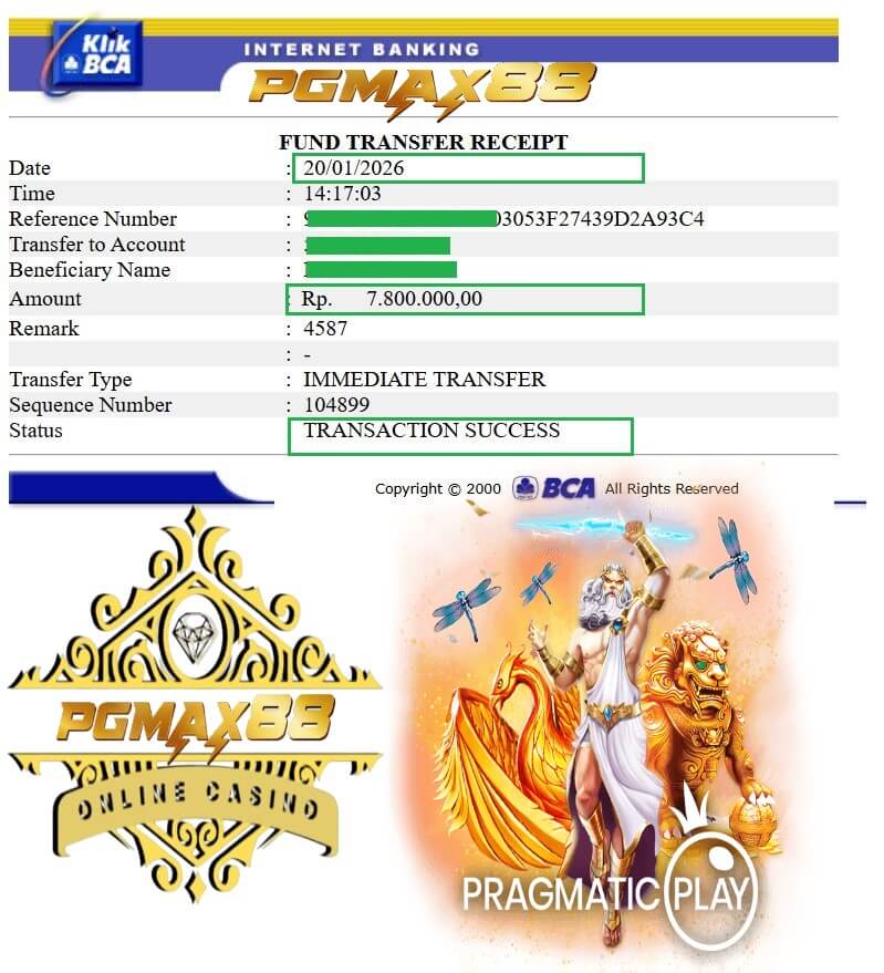 Bukti transfer kemenangan dari rival