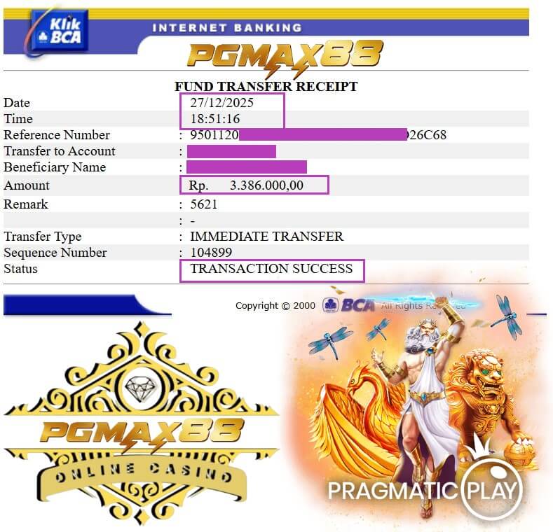 Bukti transfer kemenangan jackpot dari Joker123