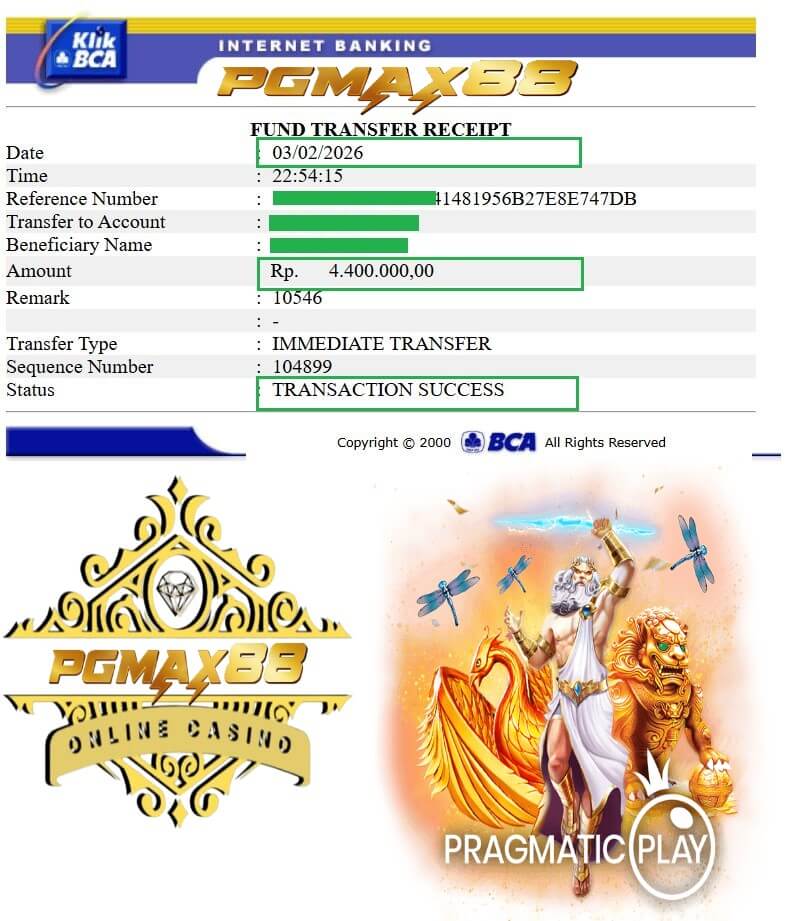 Bukti transfer bank dari kemenangan NTC33