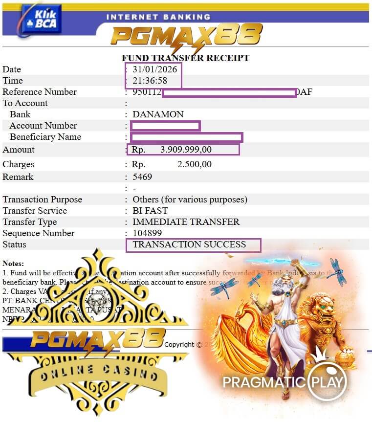 Bukti transfer kemenangan kita malam ini