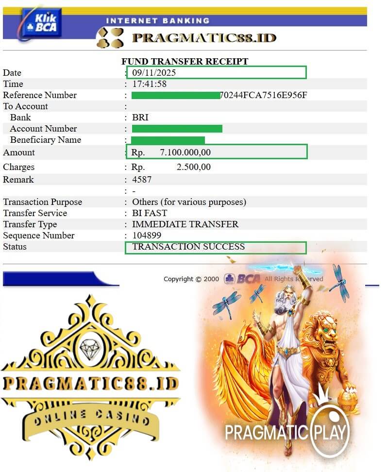 Bukti transfer bank dari kemenangan 918Kiss