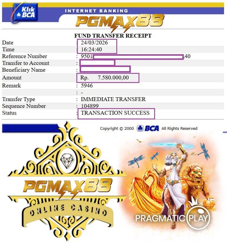 Bukti transfer kemenangan gue, nominalnya bikin senyum