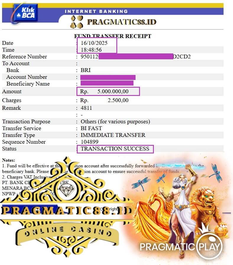 Bukti transfer kemenangan gaming tengah malam