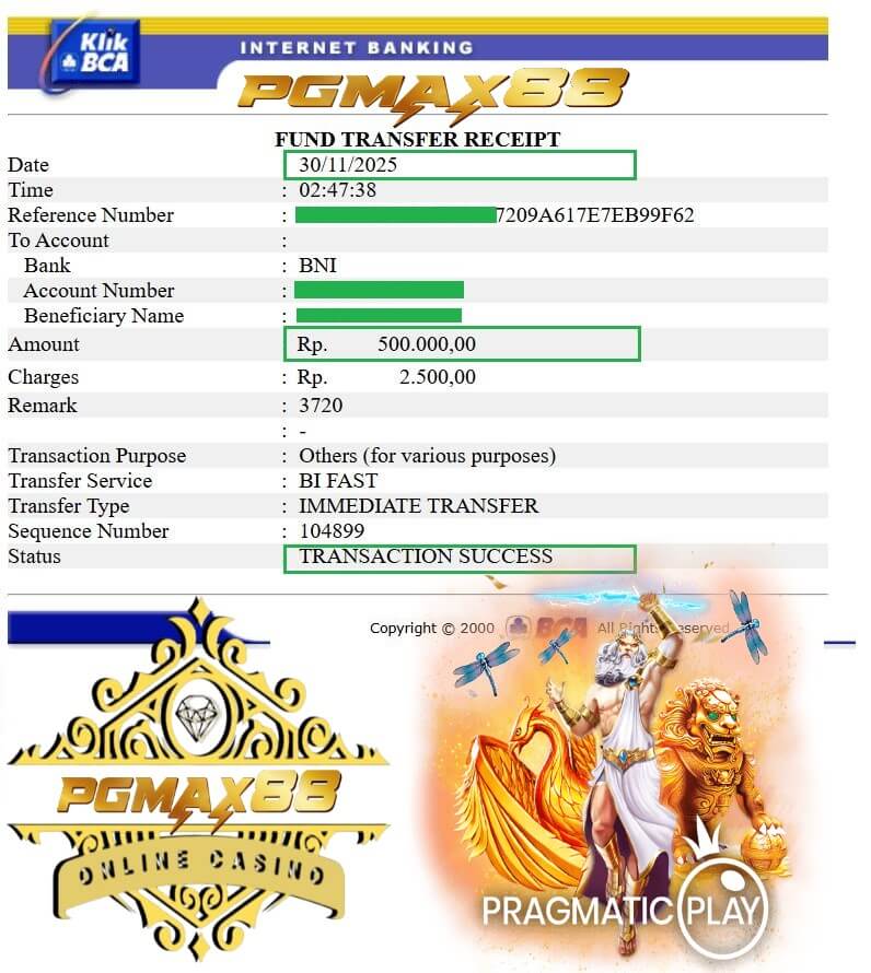 Slip transfer bank bukti kemenangan gue