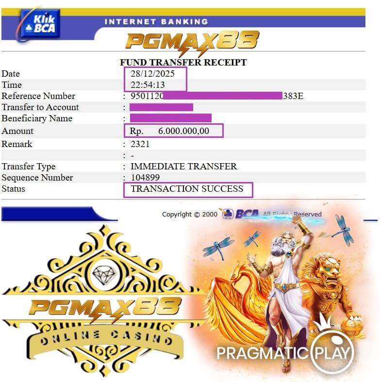 Slip transfer bukti kemenangan gue di Live22