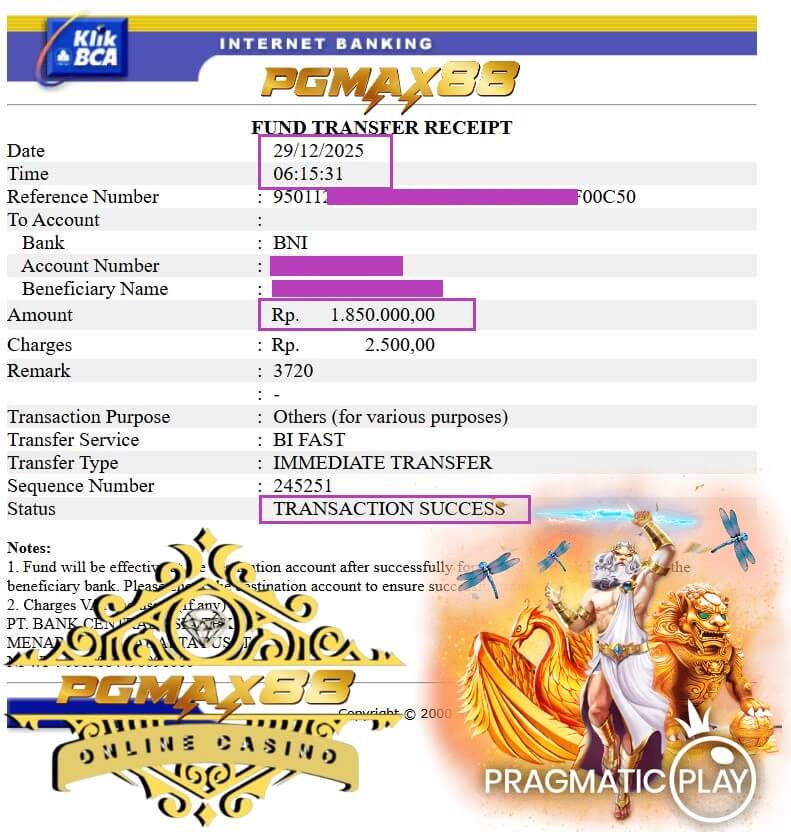 Bukti transfer kemenangan dari grind malam ini