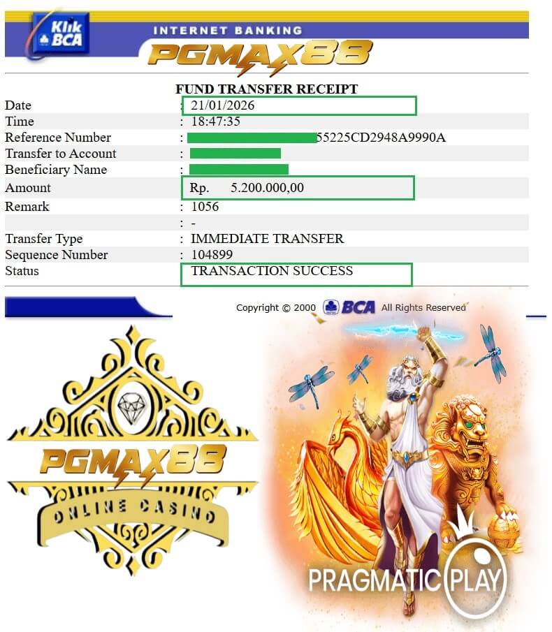 Bukti transfer kemenangan dari teka-teki kamar rahasia