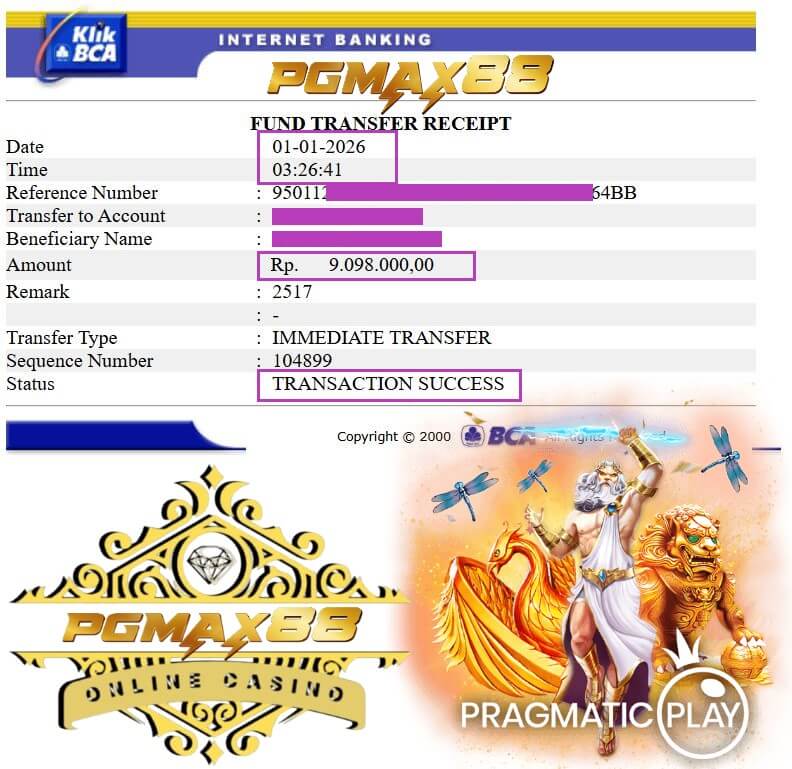 Bukti transfer jackpot dari Mega888