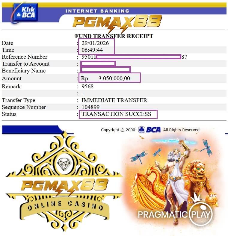 Bukti transfer kemenangan teka-teki NTC33