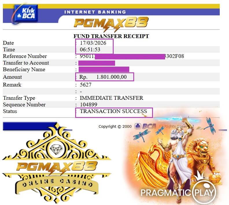 Bukti transfer kemenangan dari rival