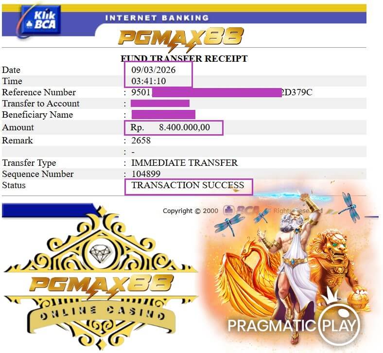 Bukti transfer jackpot dari teka-teki slot misteri