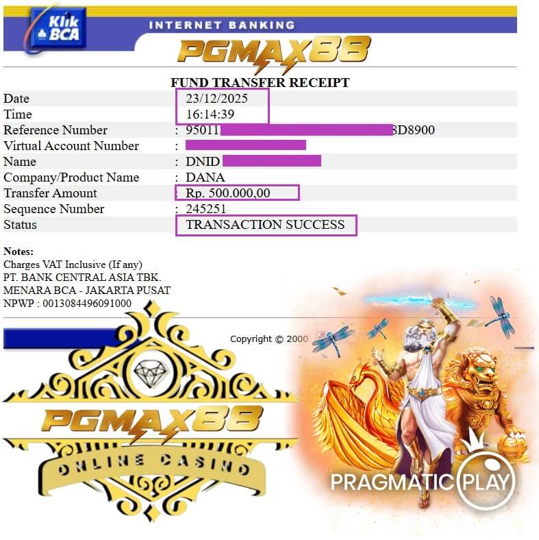 Bukti transfer bank dari kemenangan gue di 918Kiss