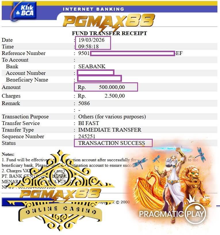 Bukti transfer jackpot dari 918Kiss