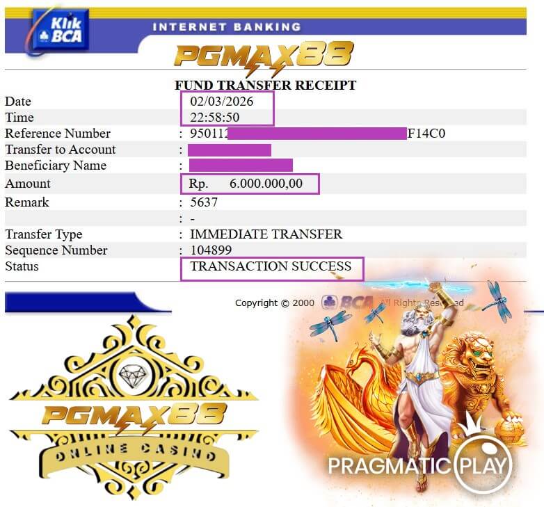 Bukti transfer bank dari kemenangan teka-teki Live22