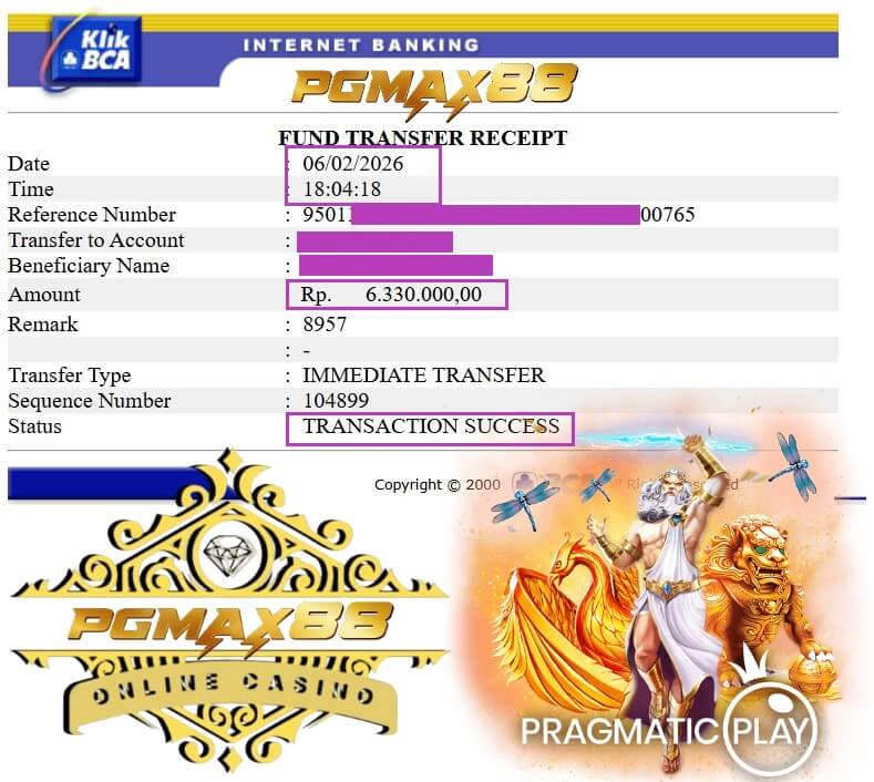 Bukti transfer bank dari kemenangan gue di Live22
