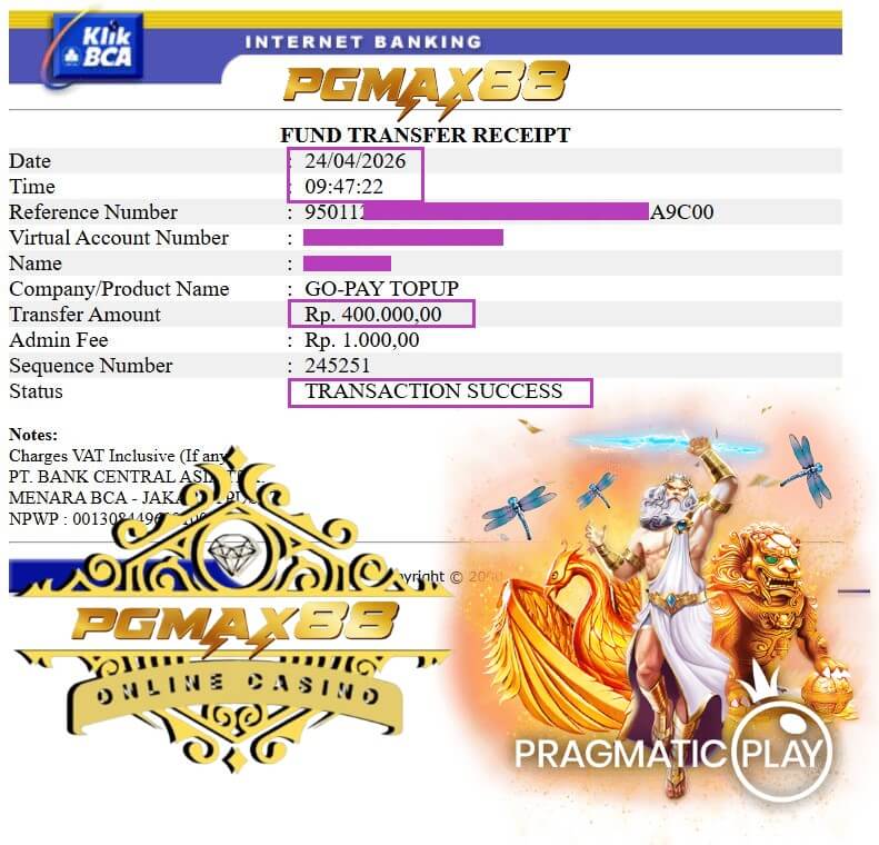 Bukti transfer kemenangan gila dari casino