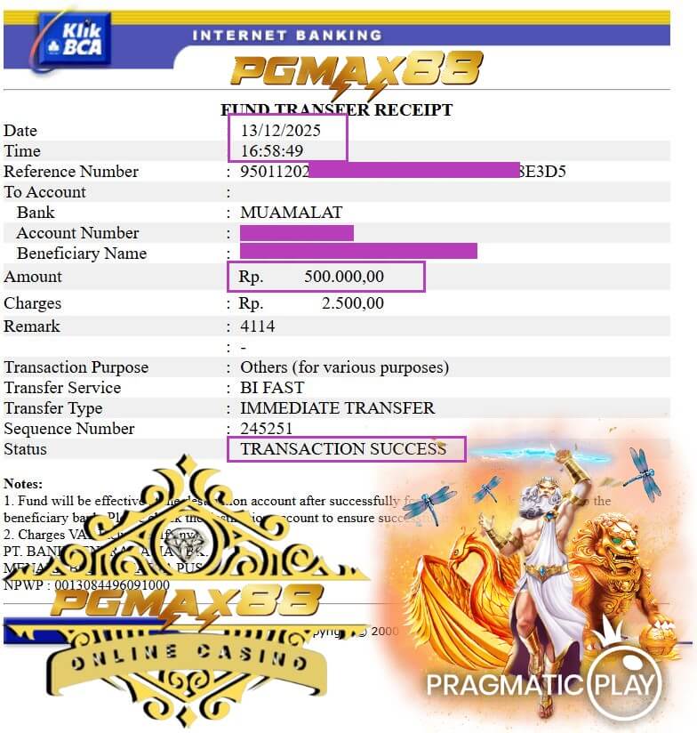 Bukti transfer kemenangan gue dari slot malam itu