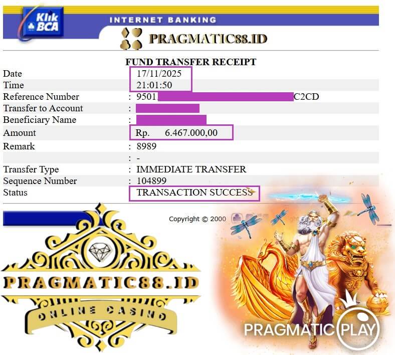 Bukti transfer bank kemenangan gue yang gila