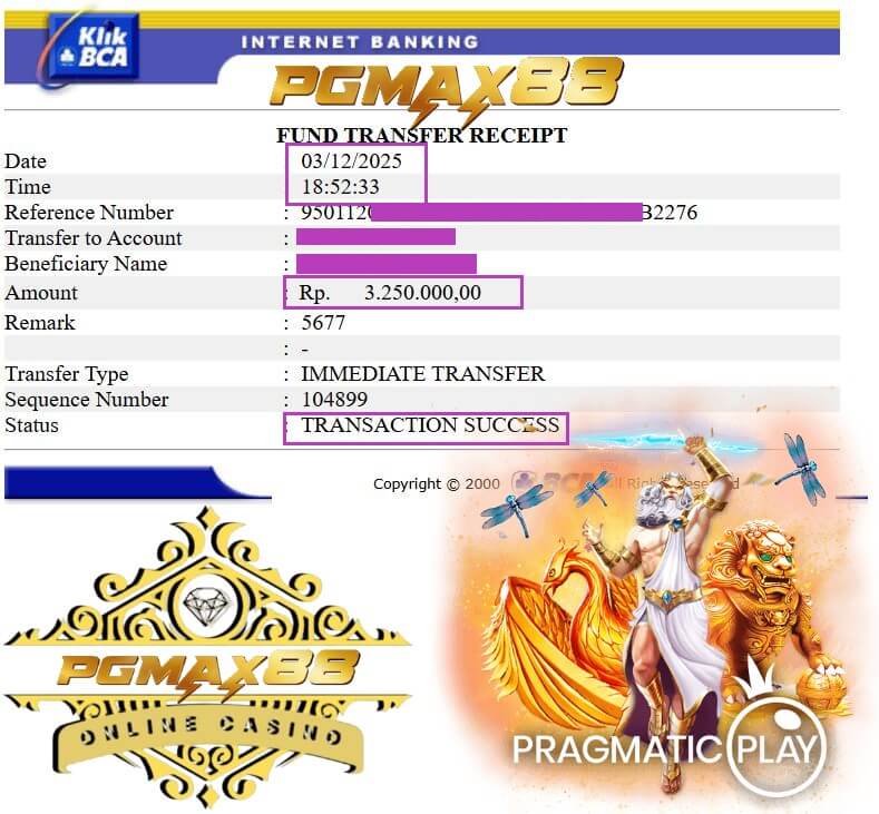 Bukti transfer kemenangan gue dari game seru