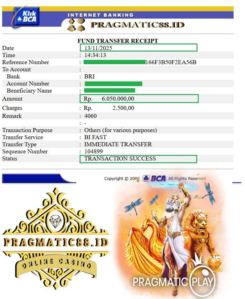 Bukti transfer kemenangan gue yang gila