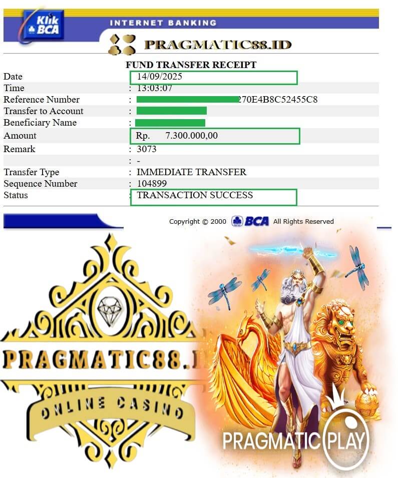 Bukti transfer bank dari kemenangan gila semalem