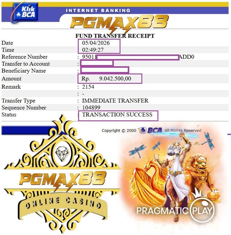 Bukti transfer bank dari kemenangan gw