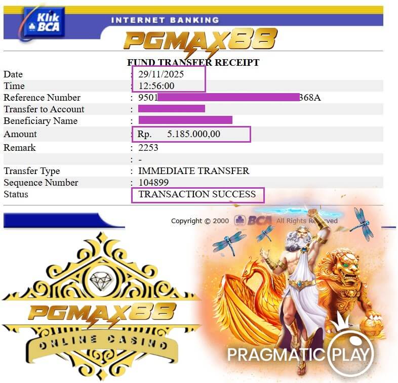 Bukti transfer kemenangan grind malam ini