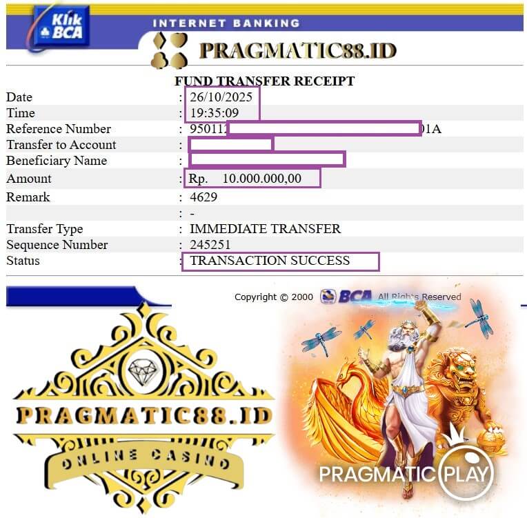 Bukti transfer kemenangan gue yang gila