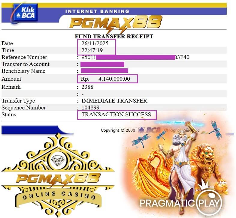 Bukti transfer hasil grind gaming malam-malam