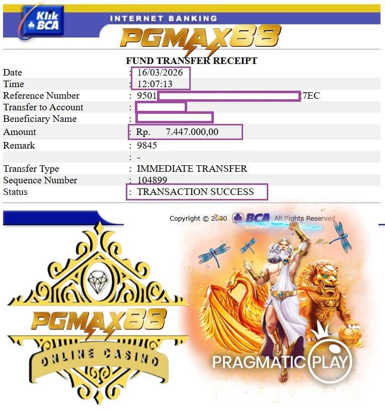 Bukti transfer kemenangan gue, angka-angka itu bikin senyum lebar