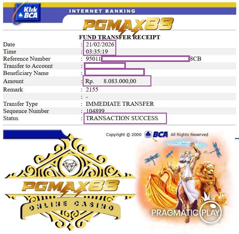 Bukti transfer bank dari kemenangan malam itu