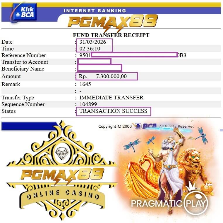 Bukti transfer hasil kemenangan Live22