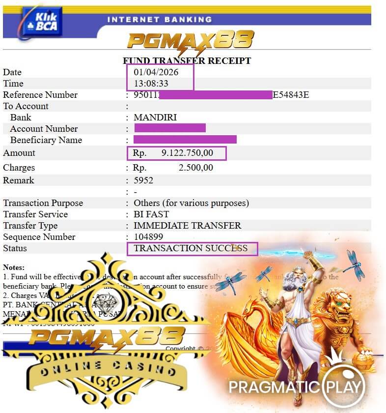 Bukti transfer kemenangan besar dari ACE333