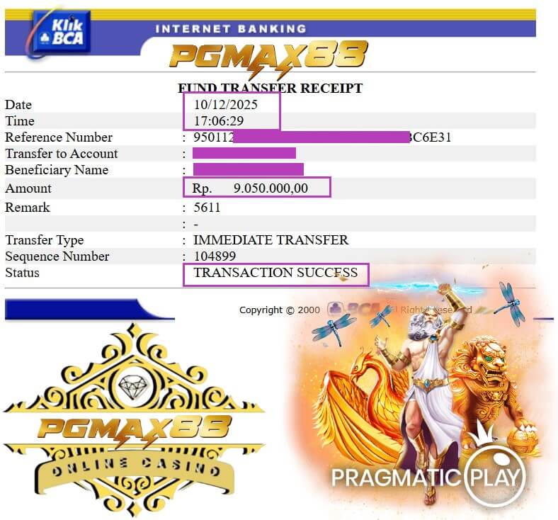 Bukti transfer kemenangan dari rival